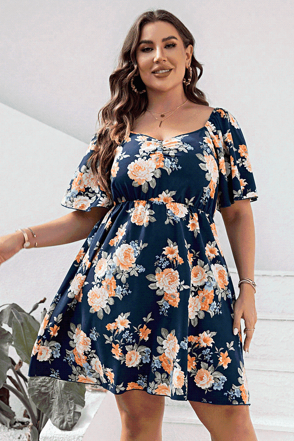 flutter sleeve mini dress Plus Size Floral Print V-Neck Flutter Sleeve Mini Dress – The Savage Closet