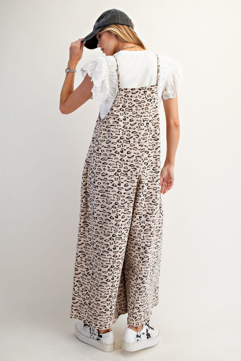 ANIMAL PRINTED WASHED TERRY JUMPSUIT