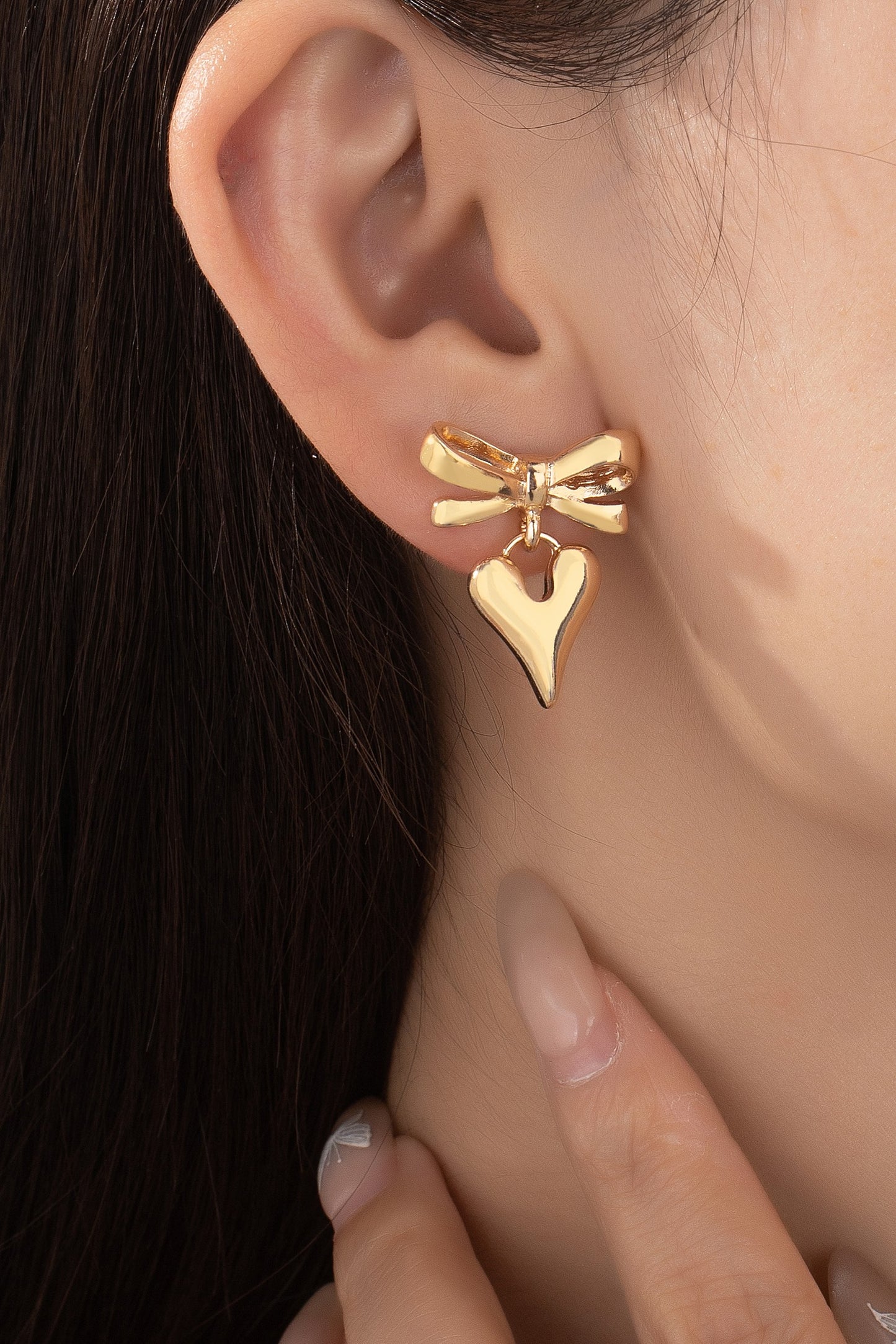 Elegant and Romantic bow and puffy heart earrings