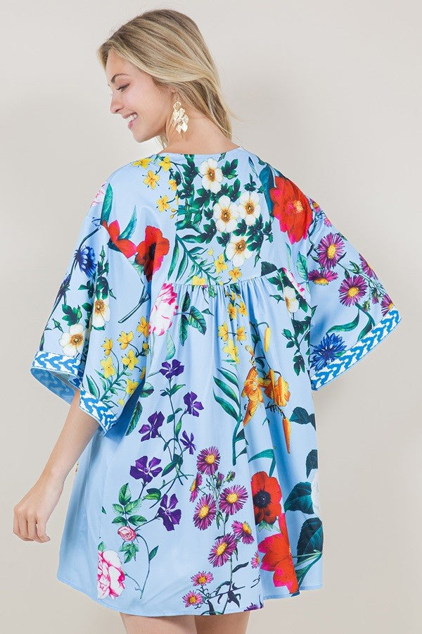 FLORAL PRINT WIDE SLEEVE DRESS