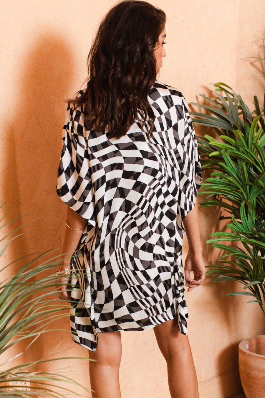 Geometric Checkered Black Shift Dress