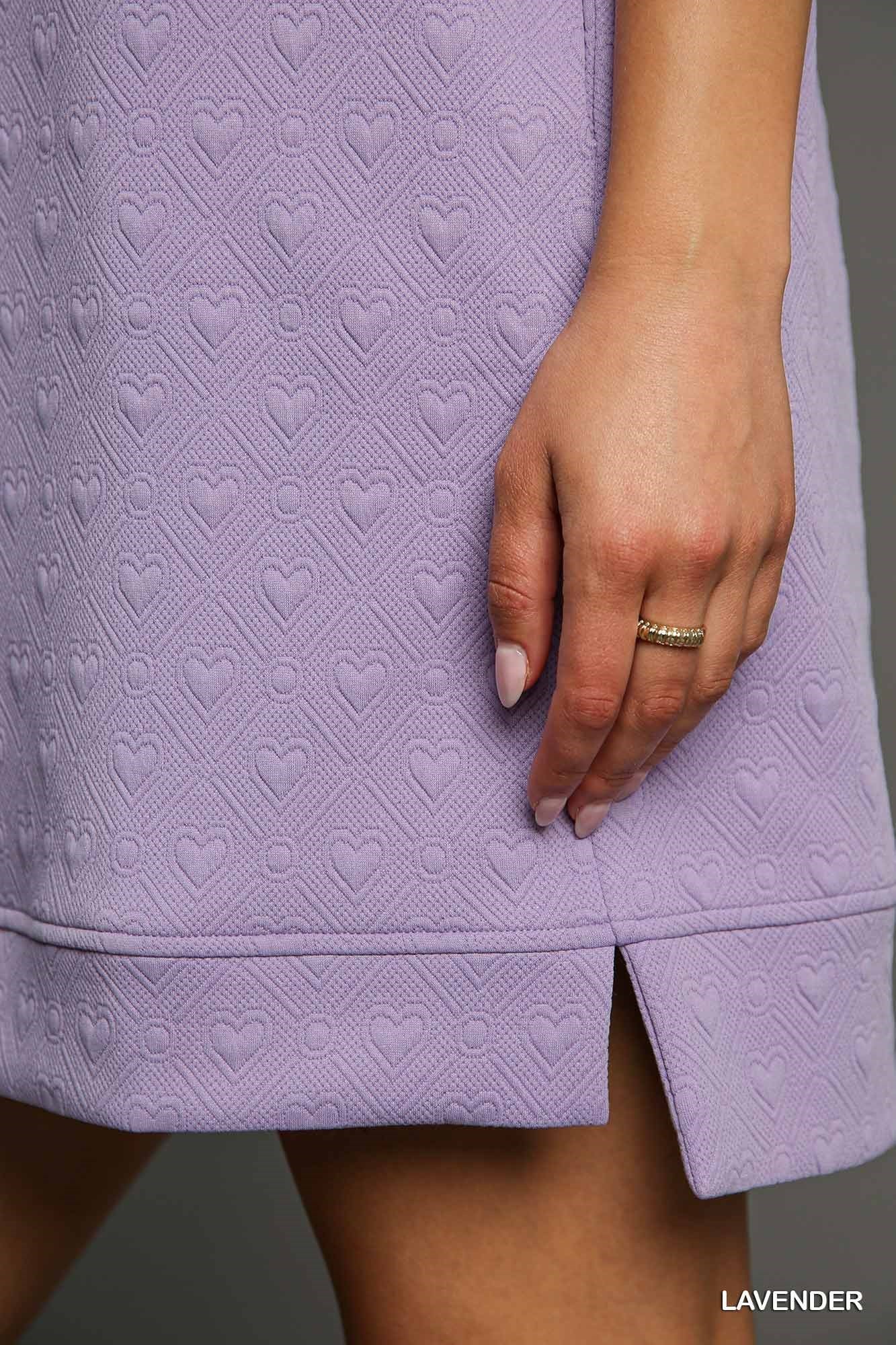 Heart Knit Lavender Jacquard Sleeveless Half Zip-Up Mini Dress