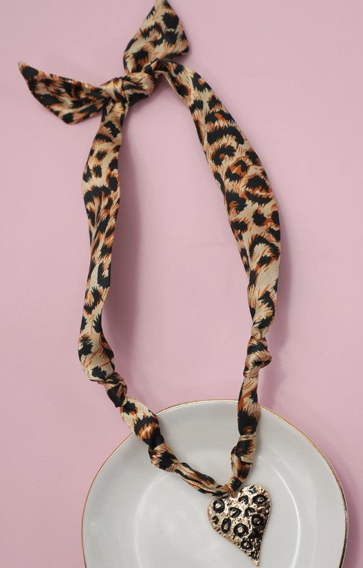 Leopard Heart Handmade Scarf Charm Necklace D