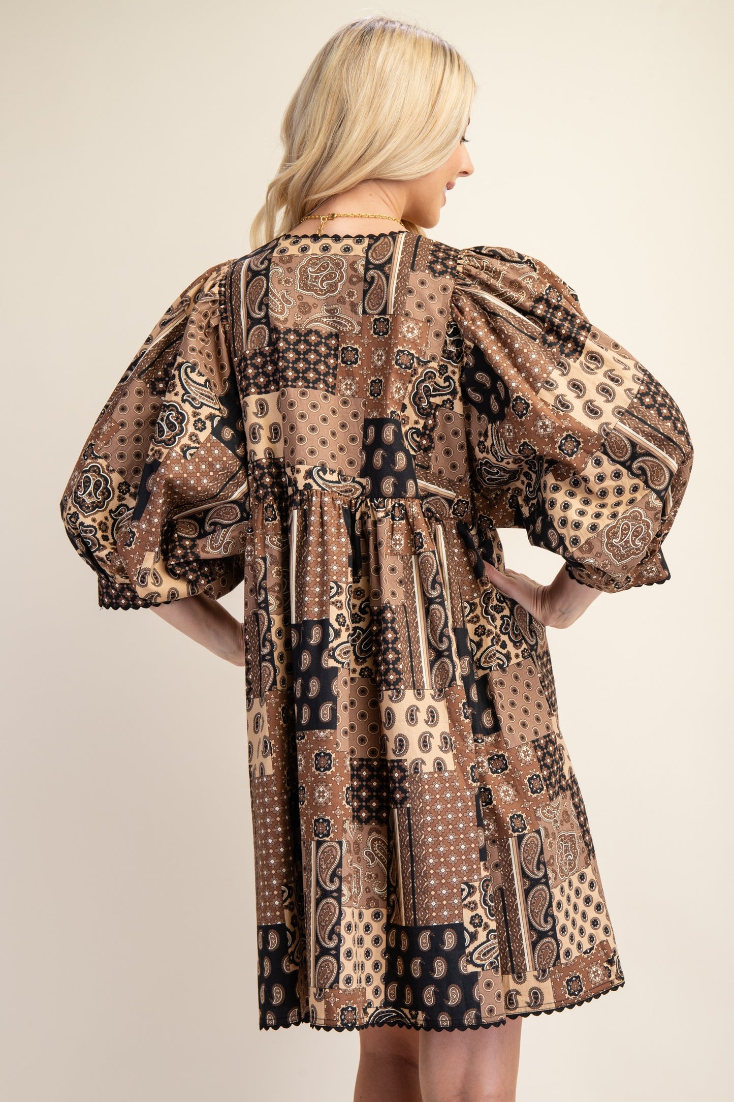 Ava Brown Paisley Print Mini Dress