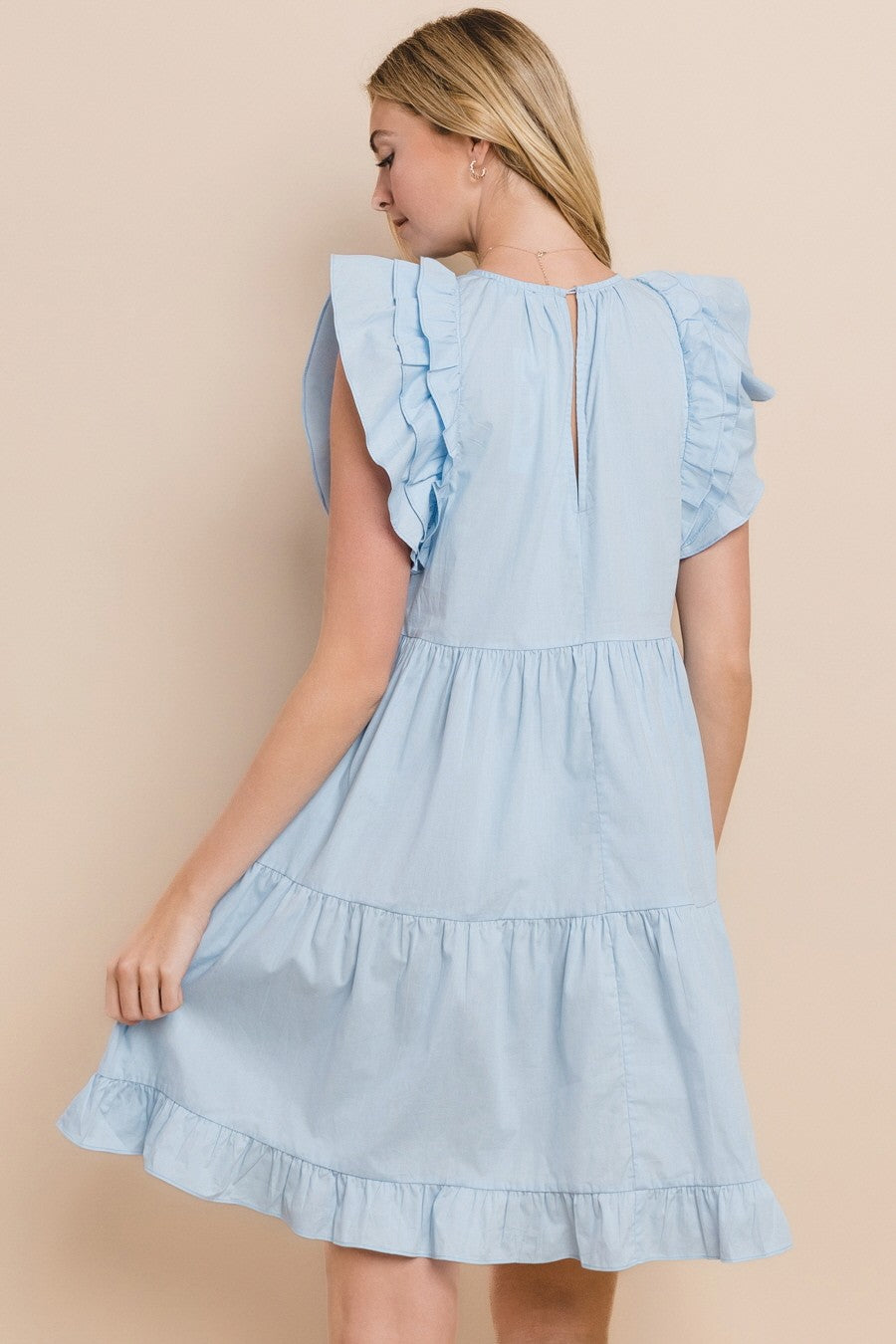 Seashell Sequin Patch Tiered Mini Dress