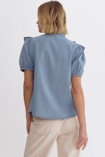 The Lola Denim V-Neck Button Up Short Sleeve Top