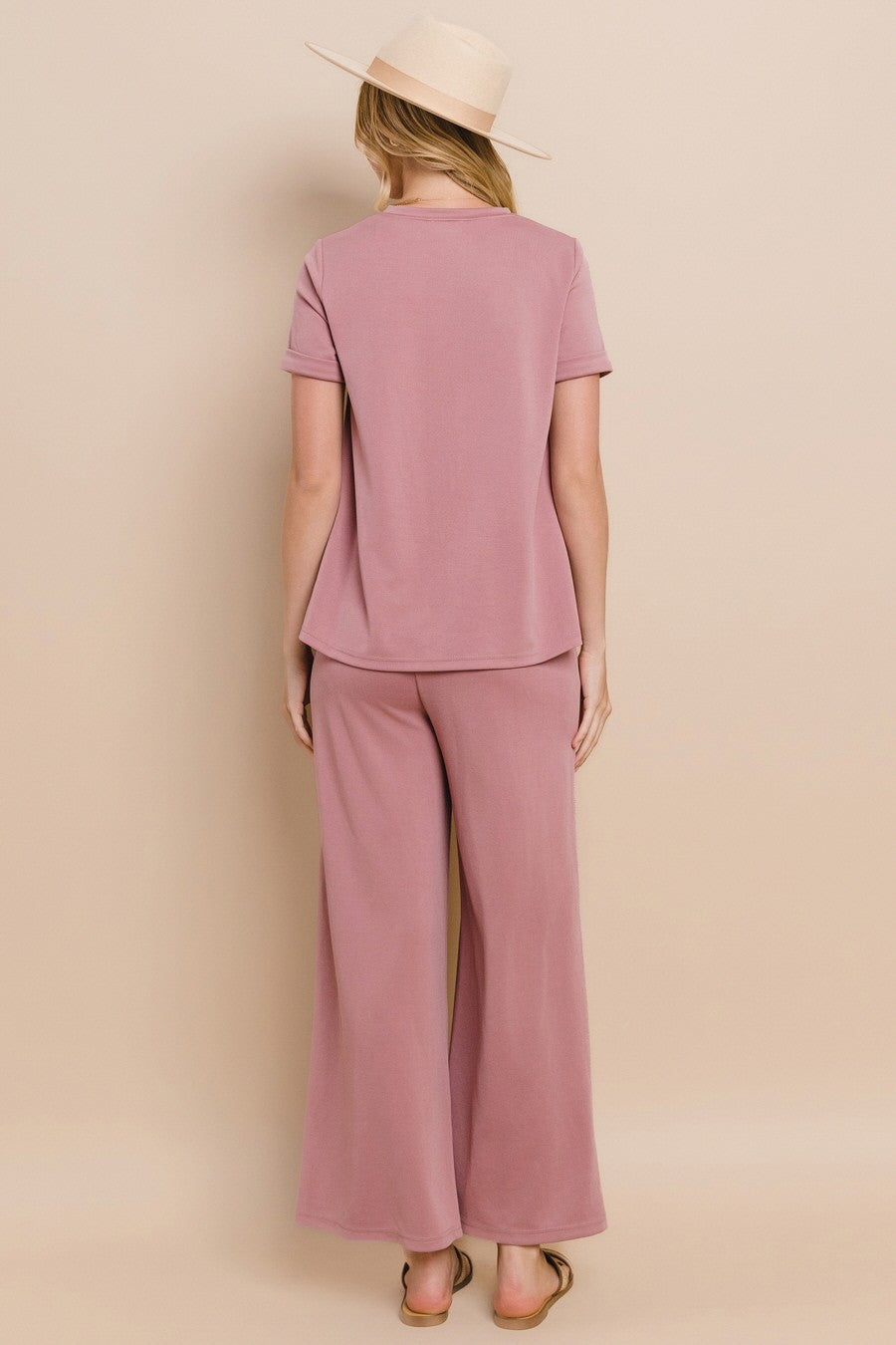 Washed Modal Like Pique Knit Jersey Set - PINK