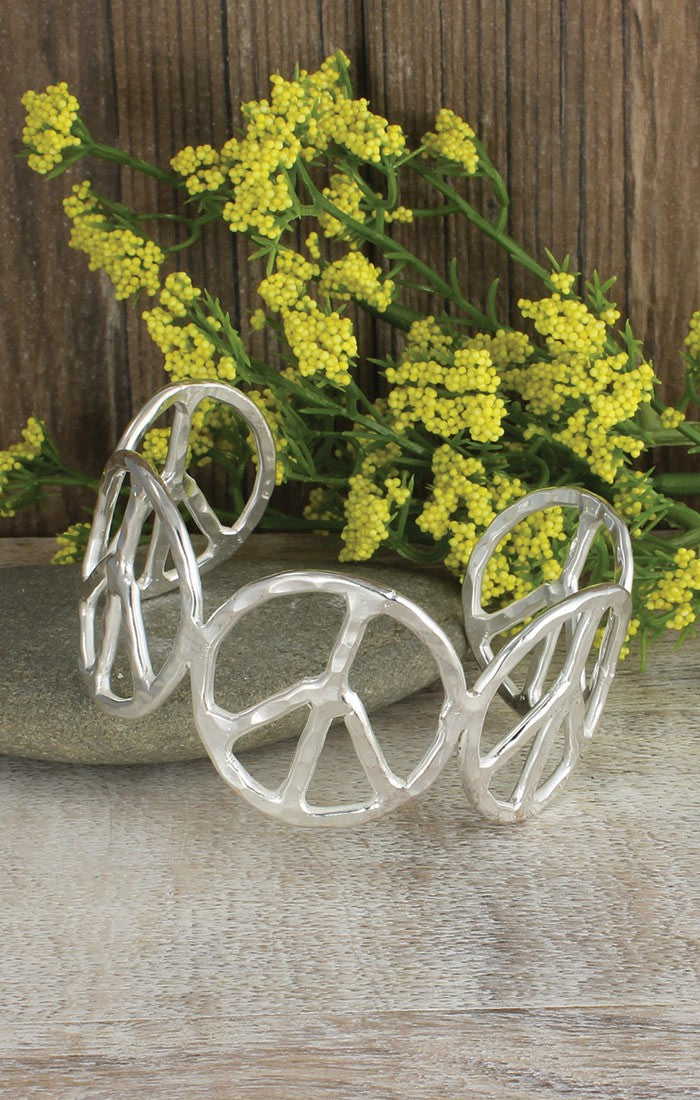 Woodstock Vibes Silver Peace Sign Cuff Bracelet