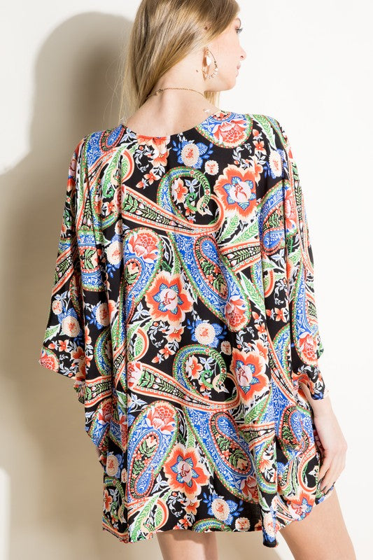 PLUS PAISLEY WOVEN KIMONO CARDIGAN