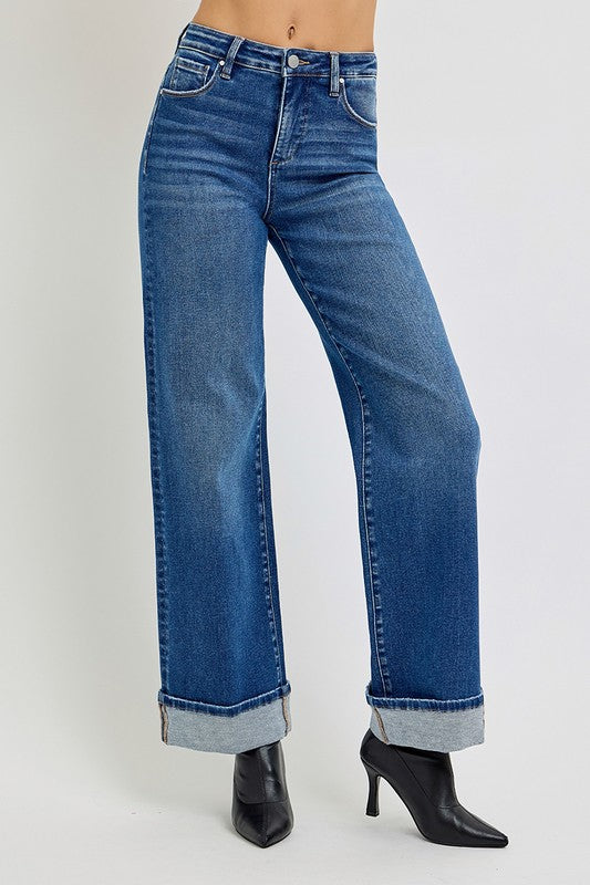 RISEN Tummy Control High Rise Cuffed Jeans