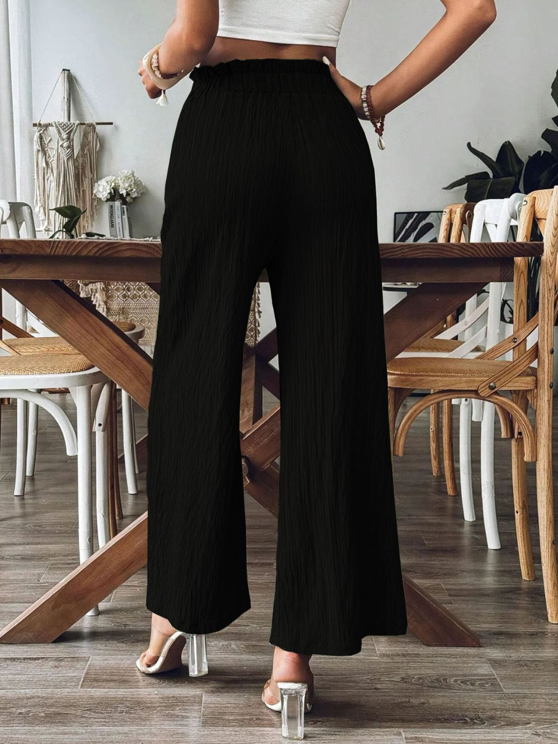 Pocketed Elastic Waist Wide Leg Pants