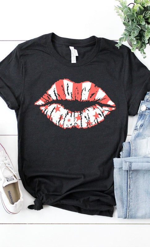 White Stars & pink stripes lips PLUS graphic tee