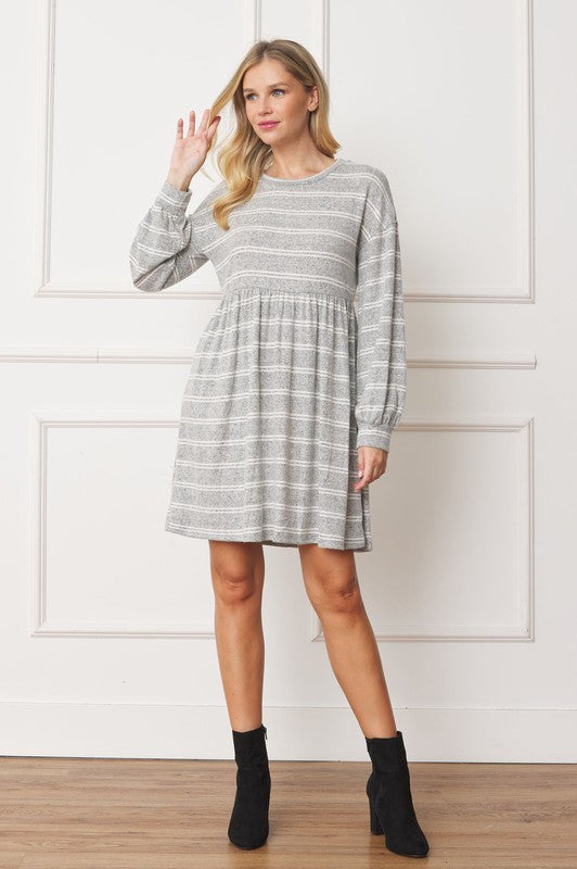 Plus Stripe Bishop Sleeve Mini Dress