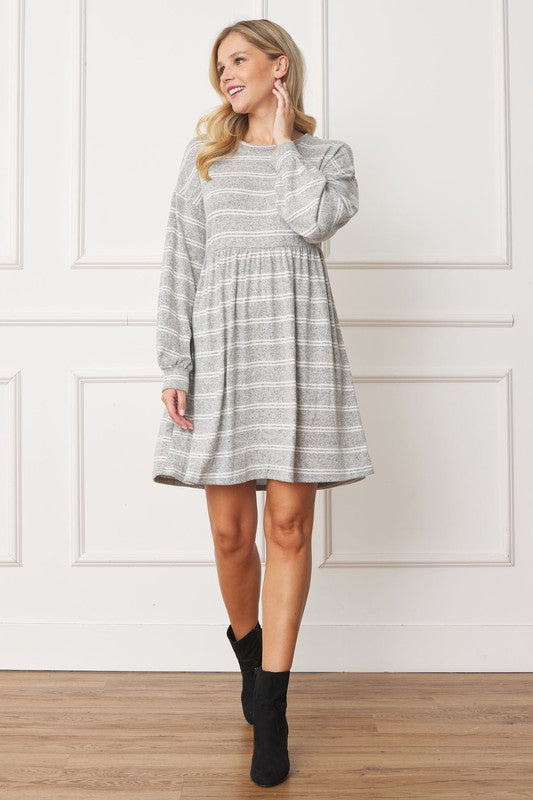 Plus Stripe Bishop Sleeve Mini Dress