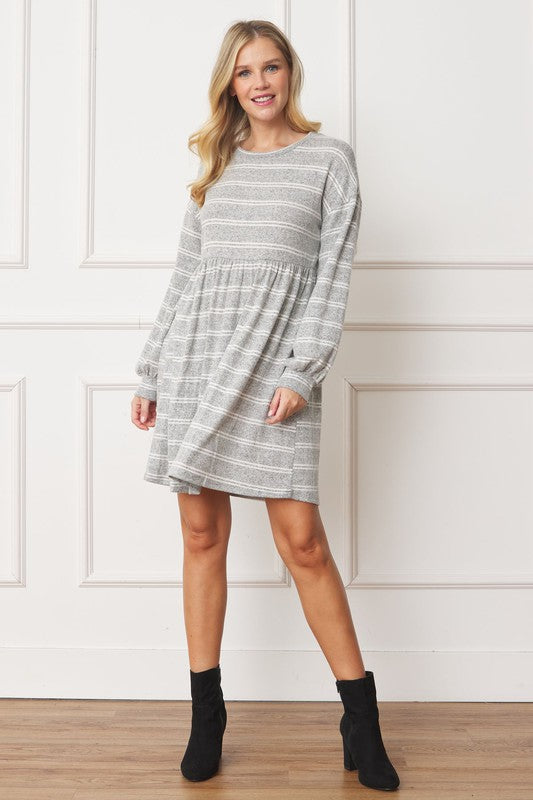 Plus Stripe Bishop Sleeve Mini Dress