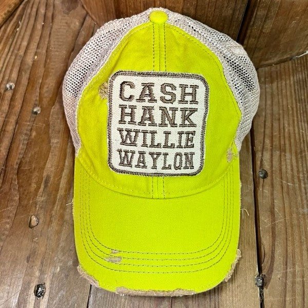 Cash Hank Willy Waylon Hat on Lime