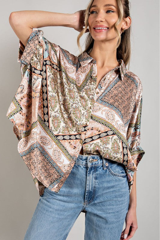 Printed Half Sleeve Blouse Top