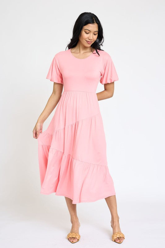 Plus Solid Diagonal Tiered Flowy Dress