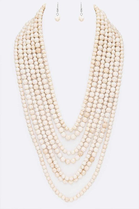 Statement Genuine Beads Layered Necklace Set