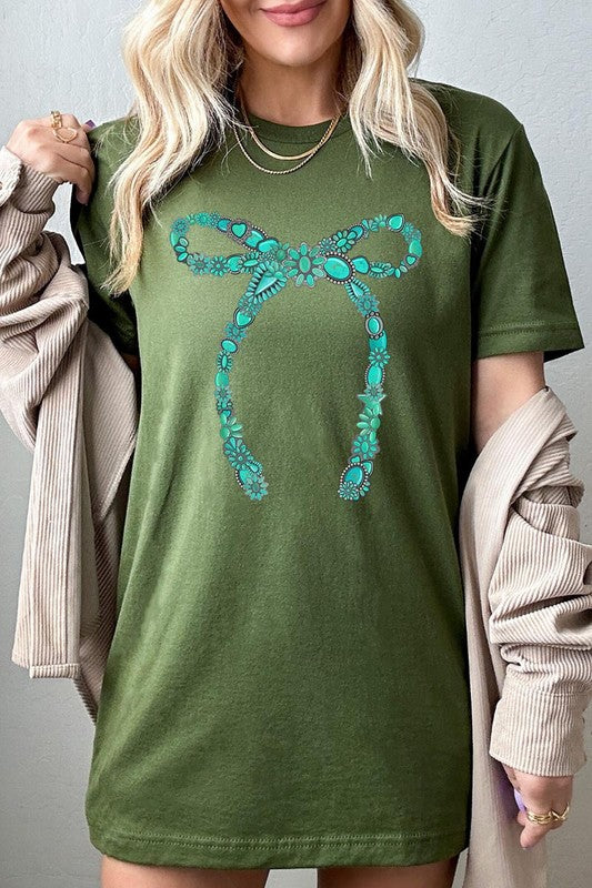 Turquoise Bow Graphic T Shirts