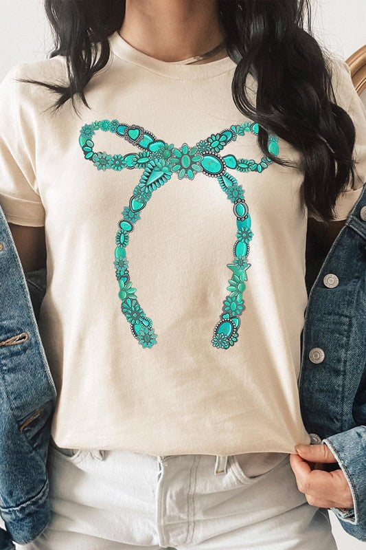 Turquoise Bow Graphic T Shirts