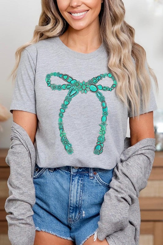 Turquoise Bow Graphic T Shirts