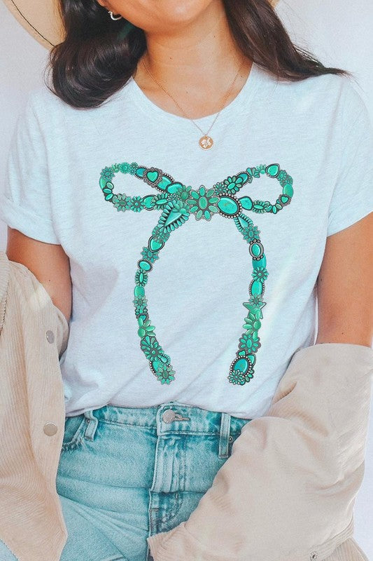 Turquoise Bow Graphic T Shirts