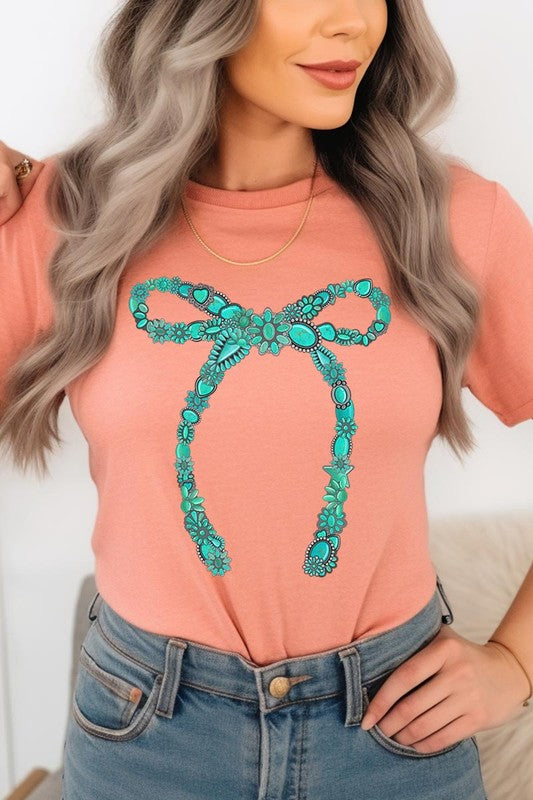 Turquoise Bow Graphic T Shirts