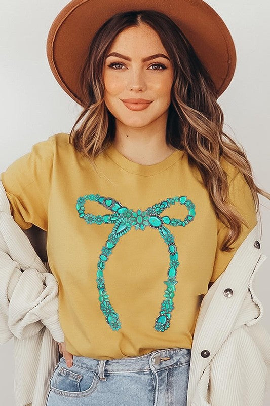 Turquoise Bow Graphic T Shirts