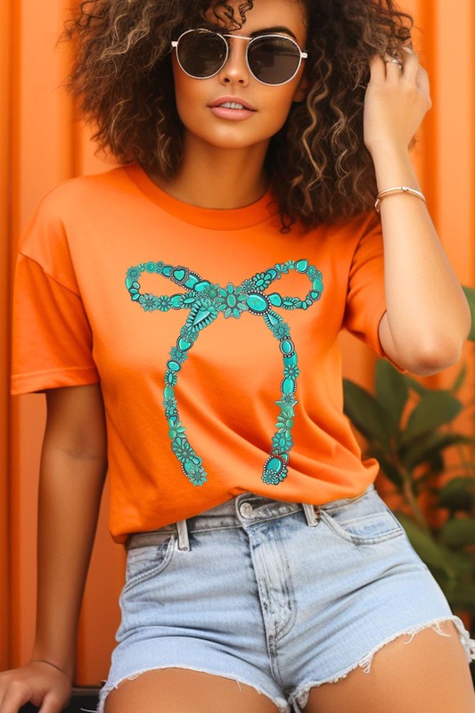 Turquoise Bow Graphic T Shirts