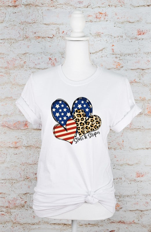 Heart Leopard Stars Stripes Crew Neck Graphic Tee