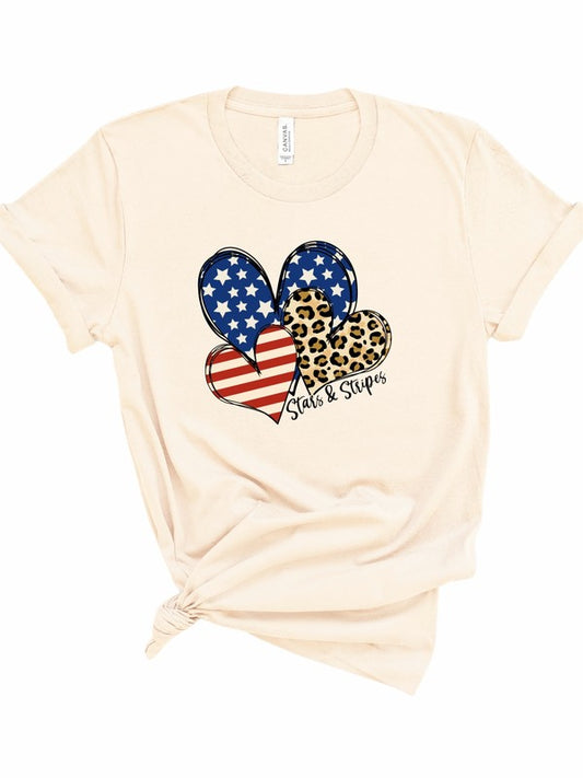 Heart Leopard Stars Stripes Crew Neck Graphic Tee