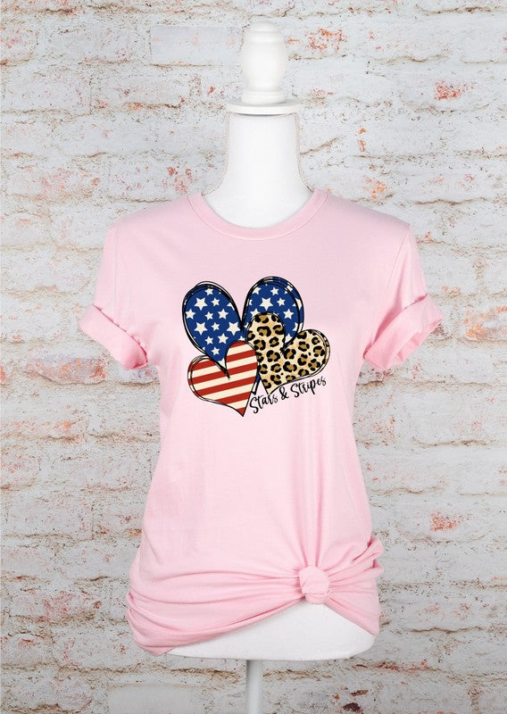 Heart Leopard Stars Stripes Crew Neck Graphic Tee