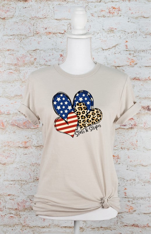 Heart Leopard Stars Stripes Crew Neck Graphic Tee