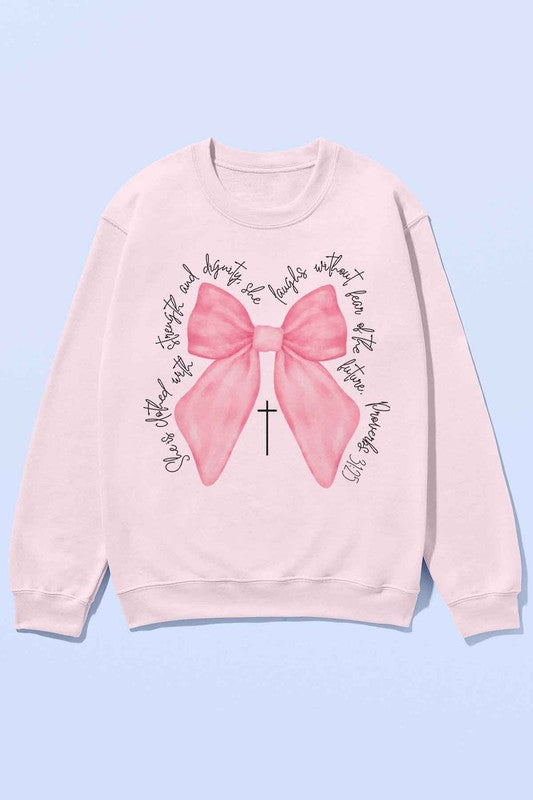 PROVERBS PINK BOW CHRISTIAN GRAPHIC SWEATSHIRT