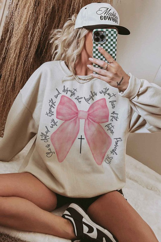 PROVERBS PINK BOW CHRISTIAN GRAPHIC SWEATSHIRT