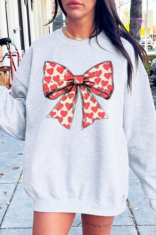 Heart Coquette Bow Graphic Fleece Sweatshirt