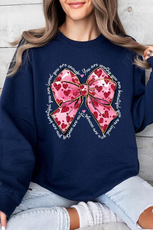 Faux Glitter Valentine Bow Graphic Sweatshirt