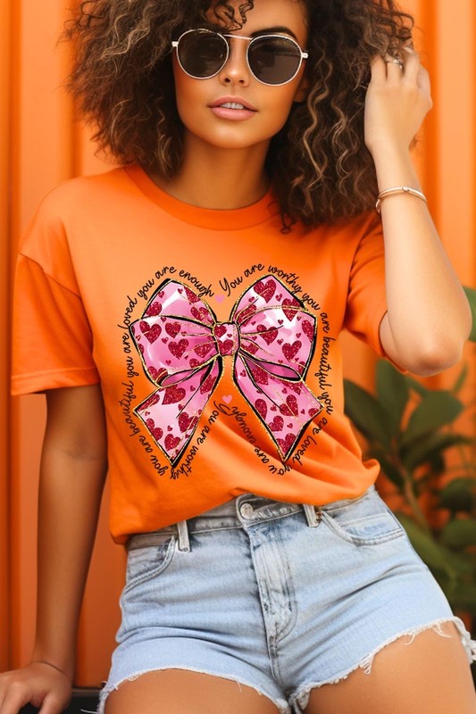 Faux Glitter Valentine Bow You Are Graphic Tee