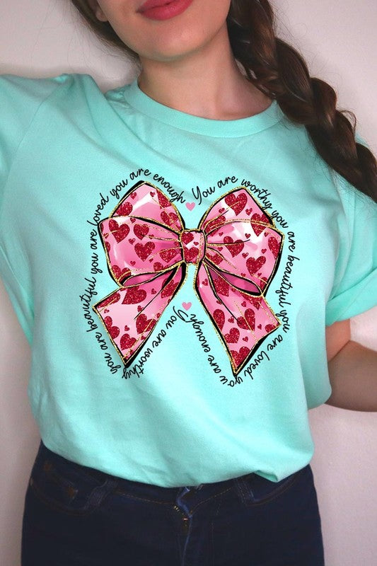 Faux Glitter Valentine Bow You Are Graphic Tee