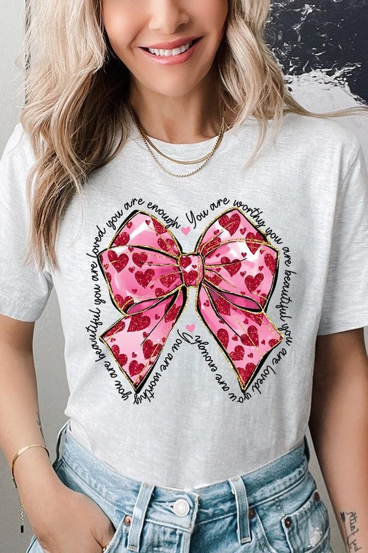 Faux Glitter Valentine Bow You Are Graphic Tee