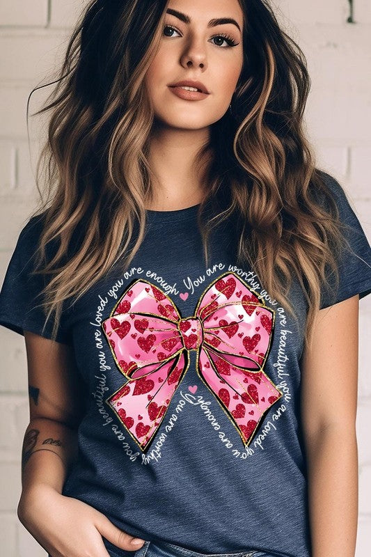 Faux Glitter Valentine Bow You Are Graphic Tee