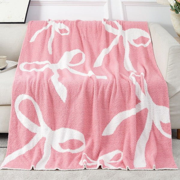 Lux Soft Coquette Bow Ribbons Throw Blanket