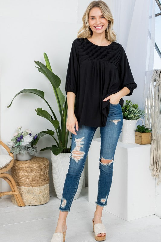 PLUS SOLID PINTUCK TUNIC BLOUSES