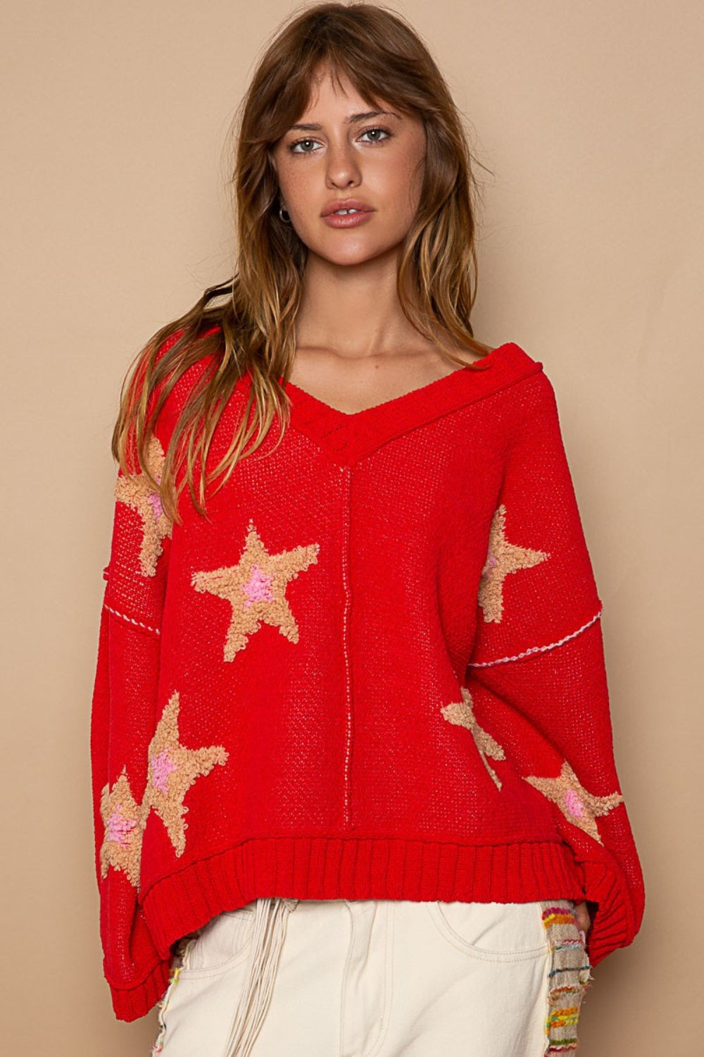 POL Long Sleeve Star Patch Sweater