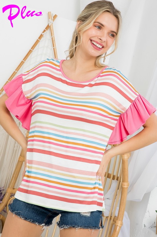 PLUS MULTI STRIPE MIXED BOXY TOP