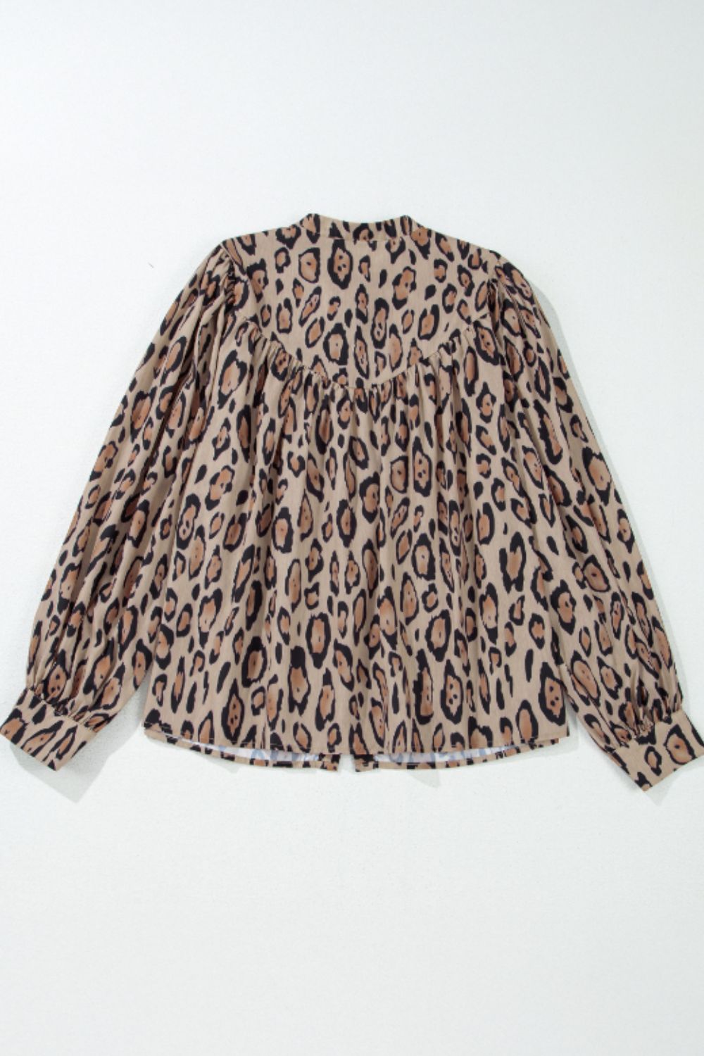 Leopard Notched Long Sleeve Blouse