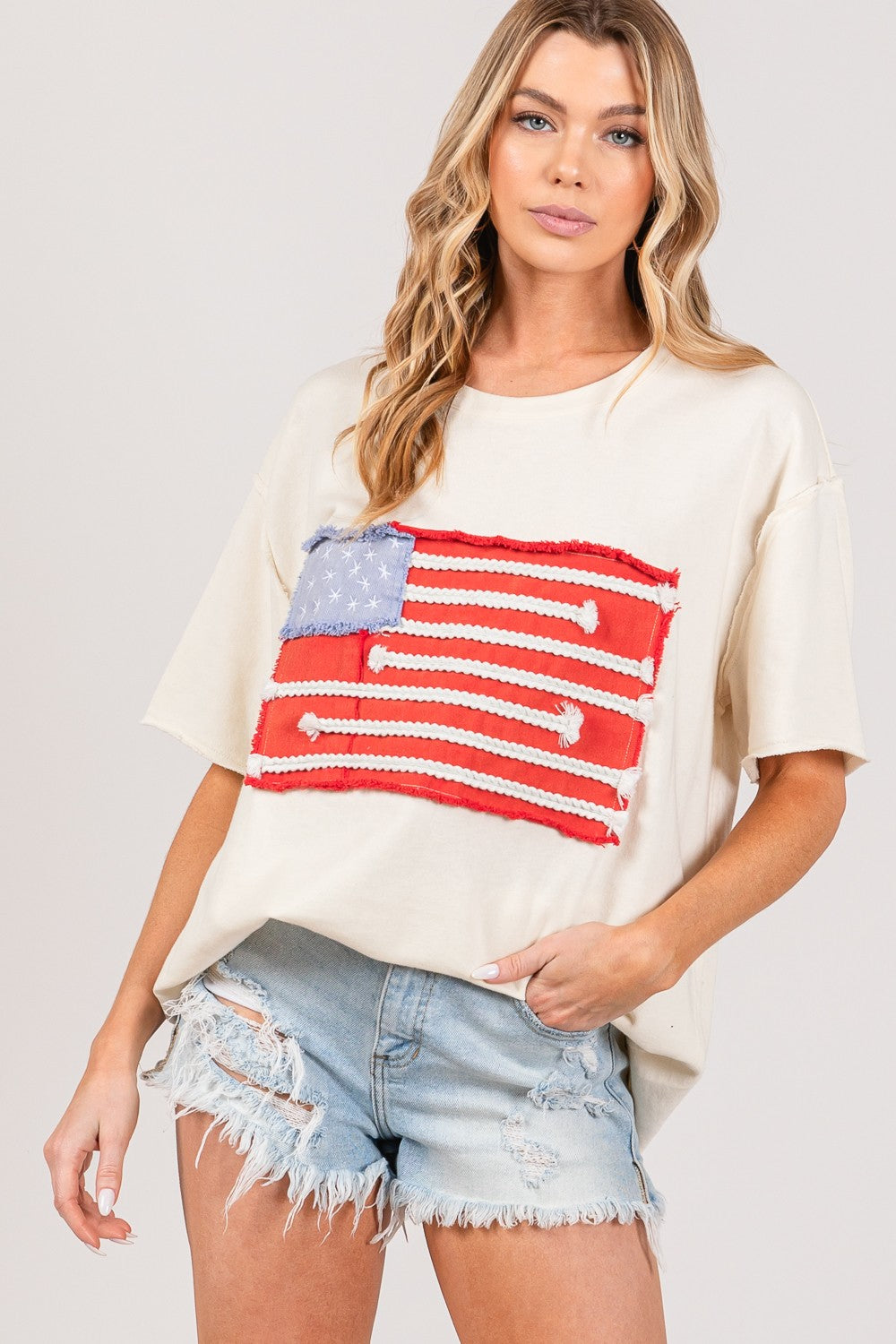 AMERICAN FLAG PATCH SHORT SLEEVE TOP