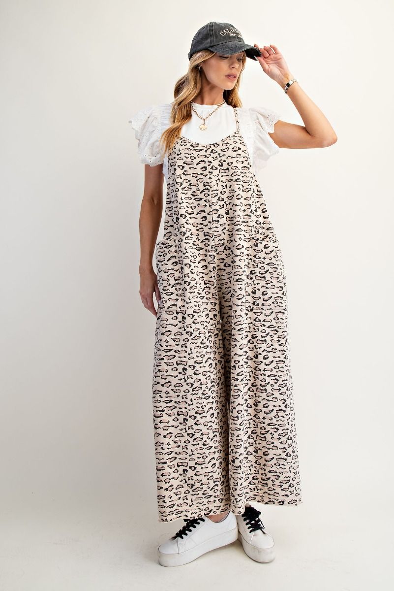 ANIMAL PRINTED WASHED TERRY JUMPSUIT