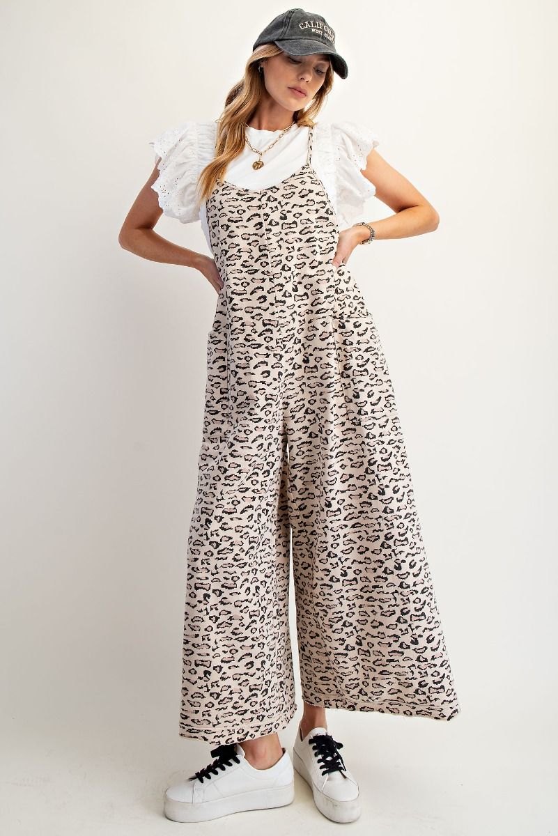 ANIMAL PRINTED WASHED TERRY JUMPSUIT